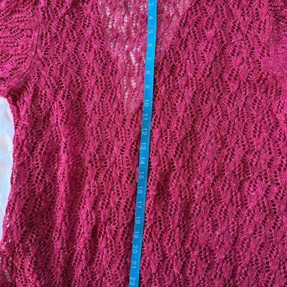 NWT Coldwater Creek Women’s Linen/Cotton Crochet Sweater Shrug, Raspberry PXL - Picture 7 of 10